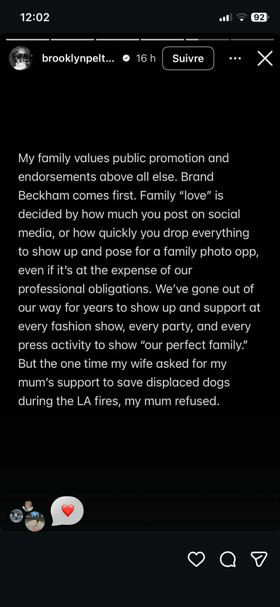 Capture d'écran de la story Instagram de Brooklyn Beckham I Source : https://www.instagram.com/brooklynpeltzbeckham/?hl=en