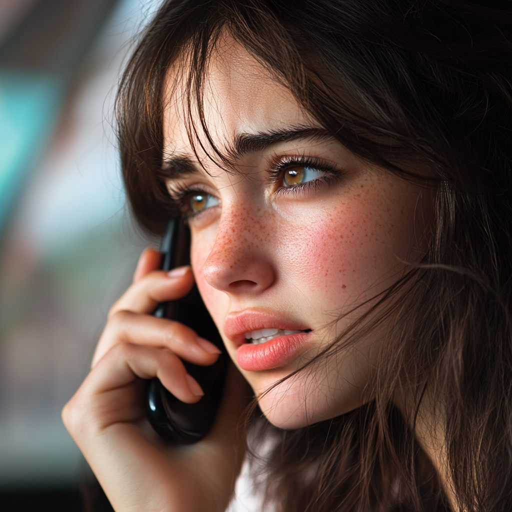 Une femme émotive qui parle au téléphone portable | Source : Midjourney