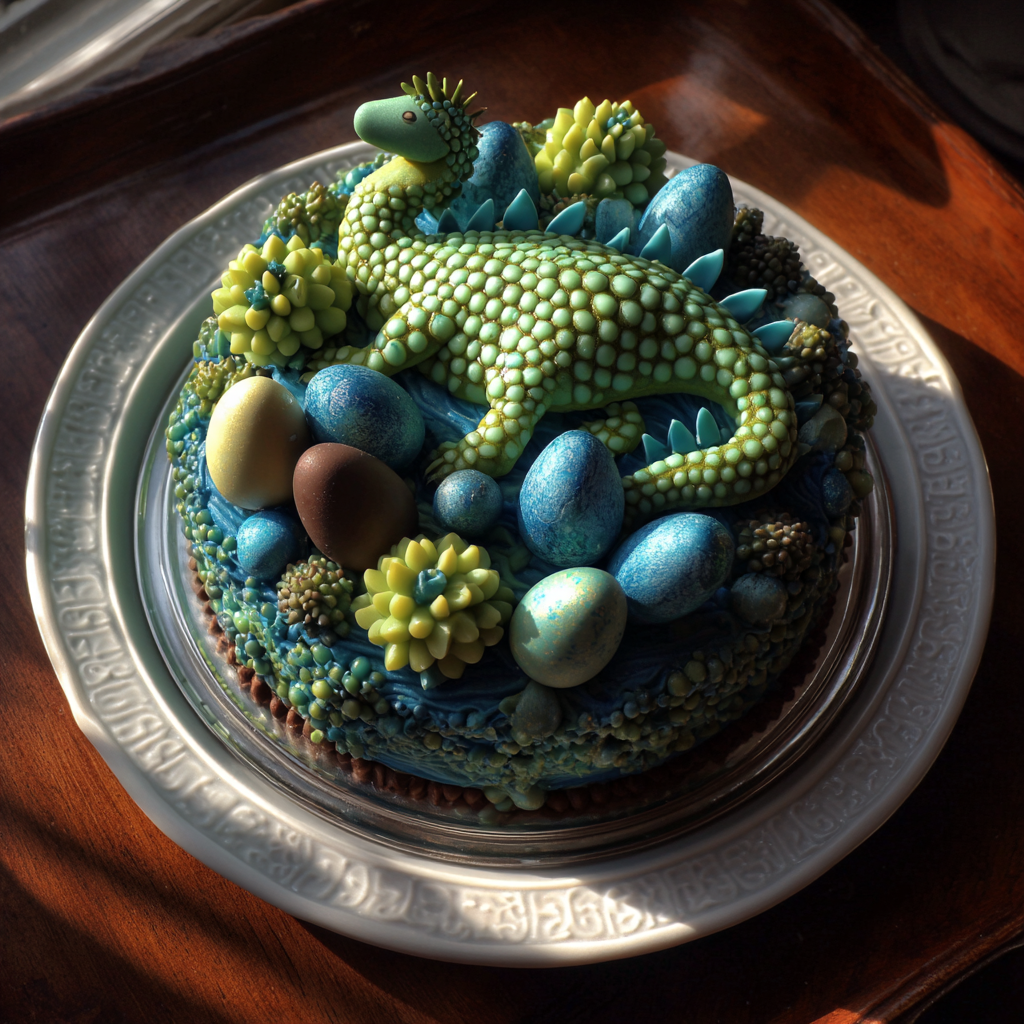 Un gâteau d'anniversaire en forme de dinosaure | Source : Midjourney