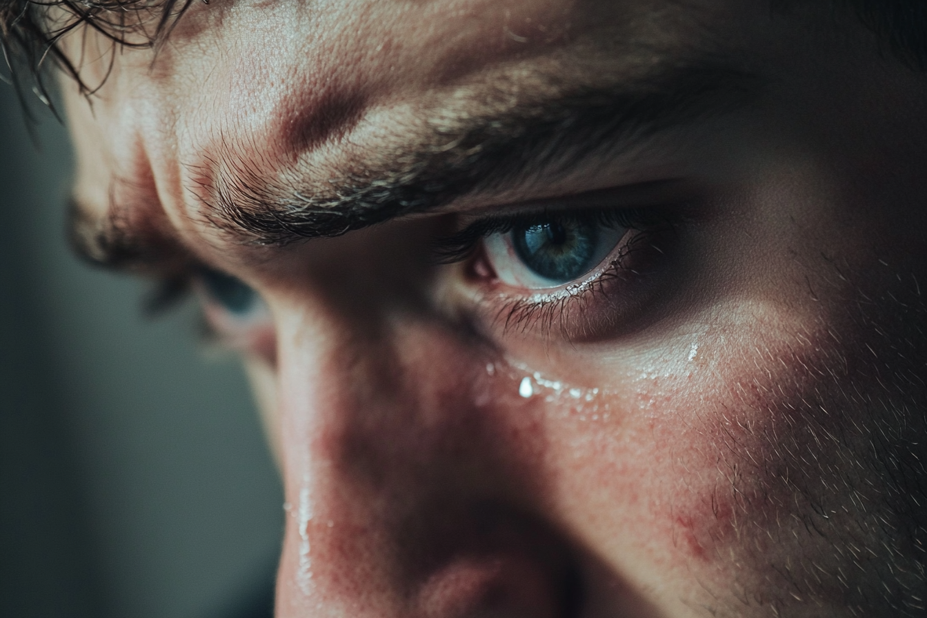 Un homme avec des larmes dans les yeux | Source : Midjourney