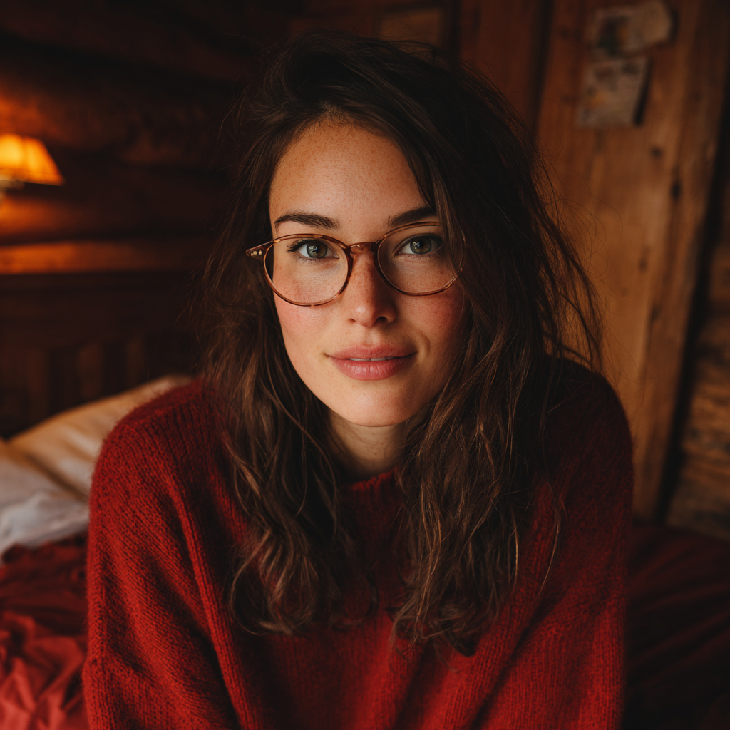 Une femme souriante assise sur un lit | Source : Midjourney