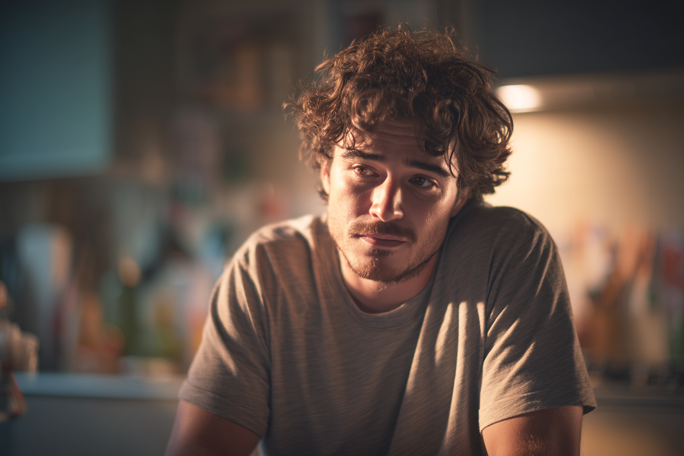 Un homme assis à la table de sa cuisine | Source : Midjourney