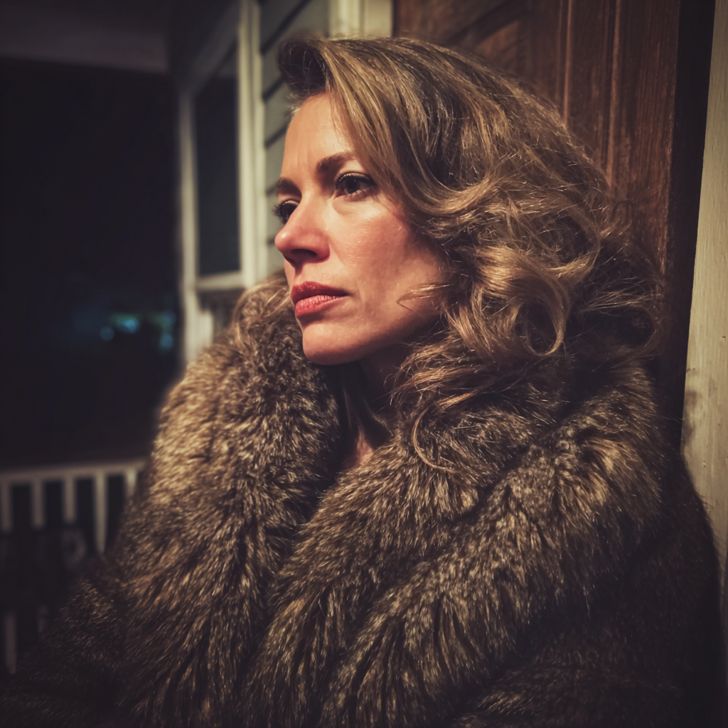 Une femme debout devant une porte d'entrée | Source : Midjourney