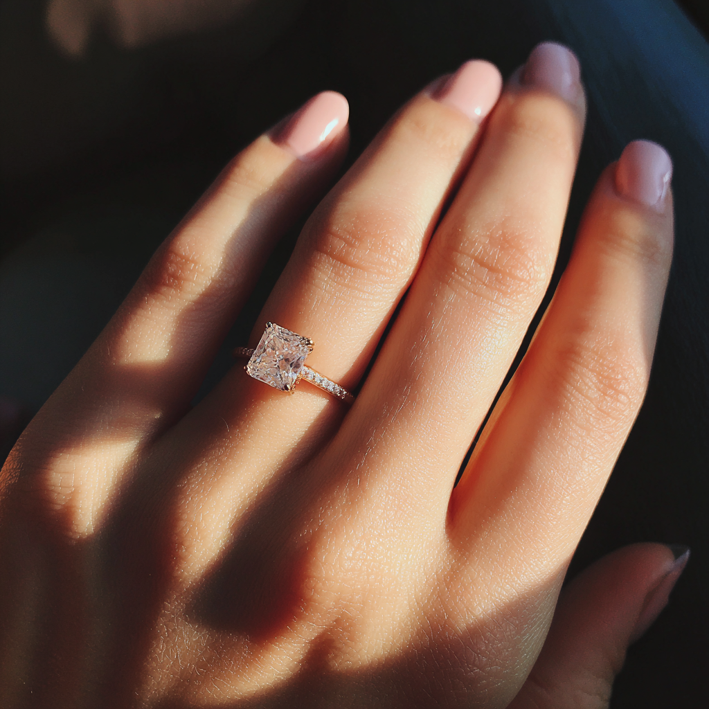 Une femme montrant une bague de fiançailles | Source : Midjourney