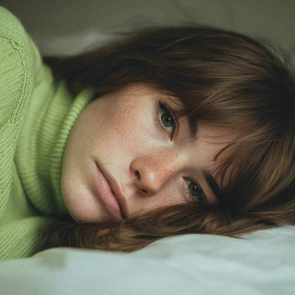 Une femme bouleversée allongée sur son lit | Source : Midjourney