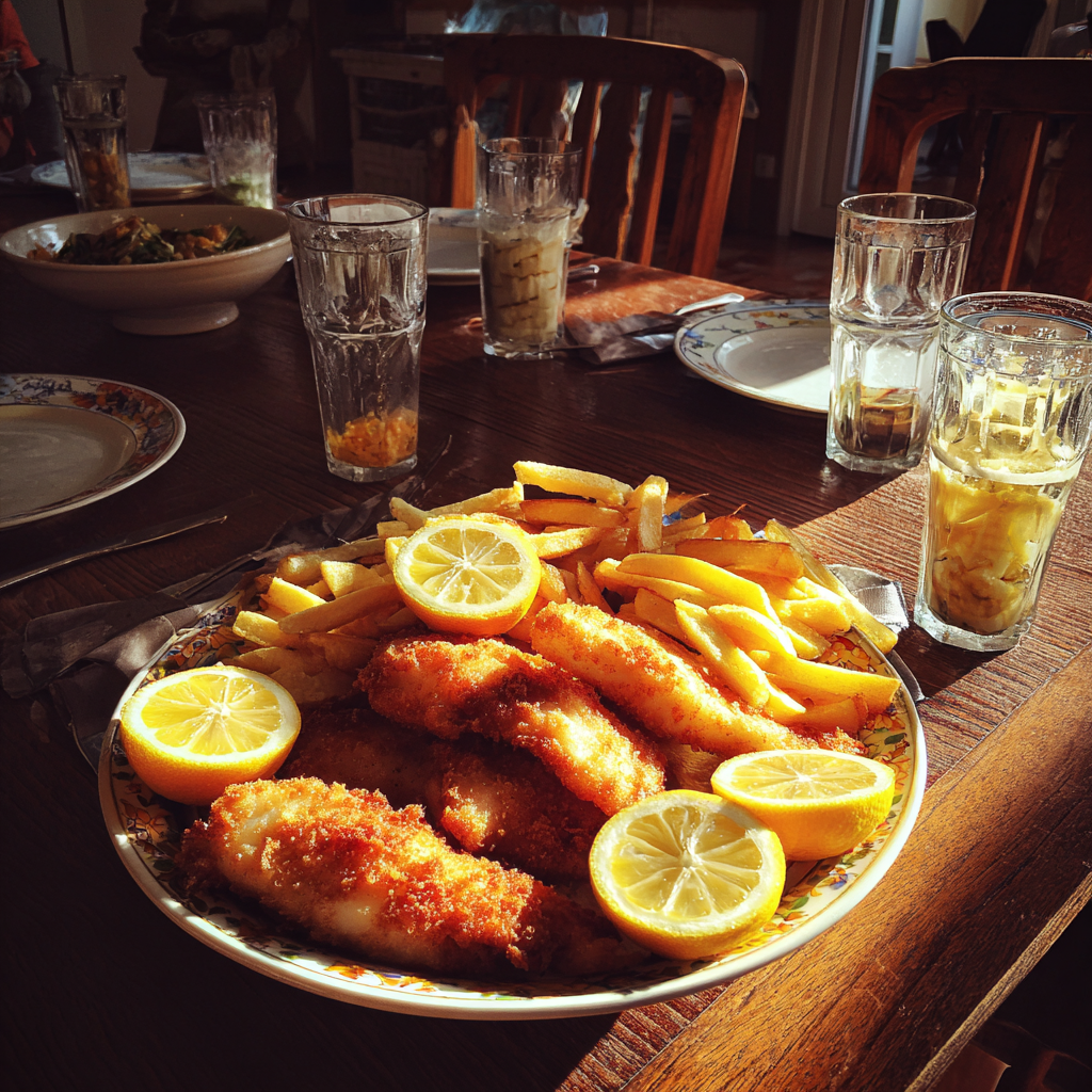 Un plateau de fish and chips sur une table | Source : Midjourney