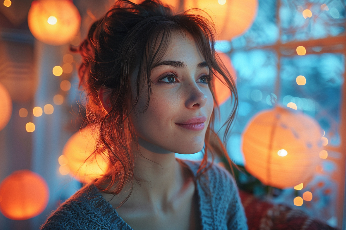 Une femme debout dans une pièce décorée pour une fête | Source : MidJourney