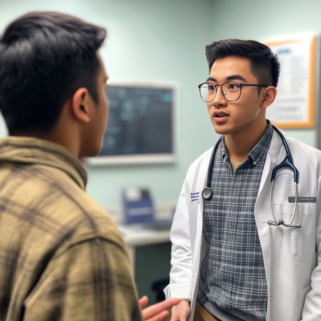 Médecin annonçant à un patient une mauvaise nouvelle concernant la perte d'un être cher | Source : Midjourney