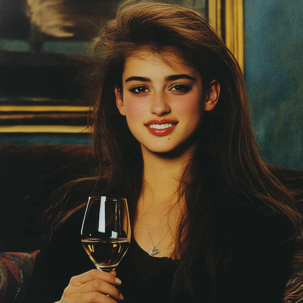 Une femme souriante tenant un verre de vin | Source : Midjourney