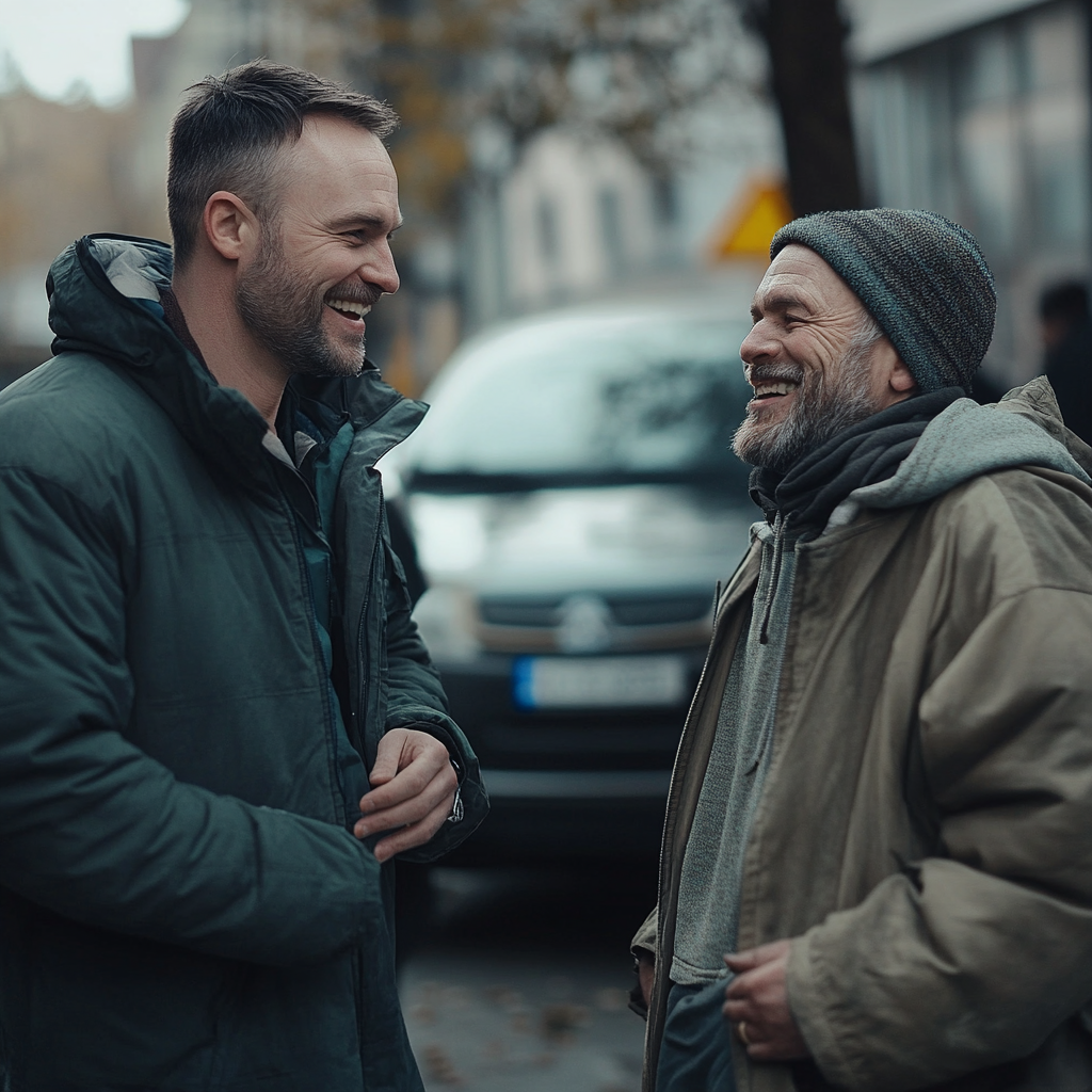 Un homme parle à un sans-abri | Source : Midjourney