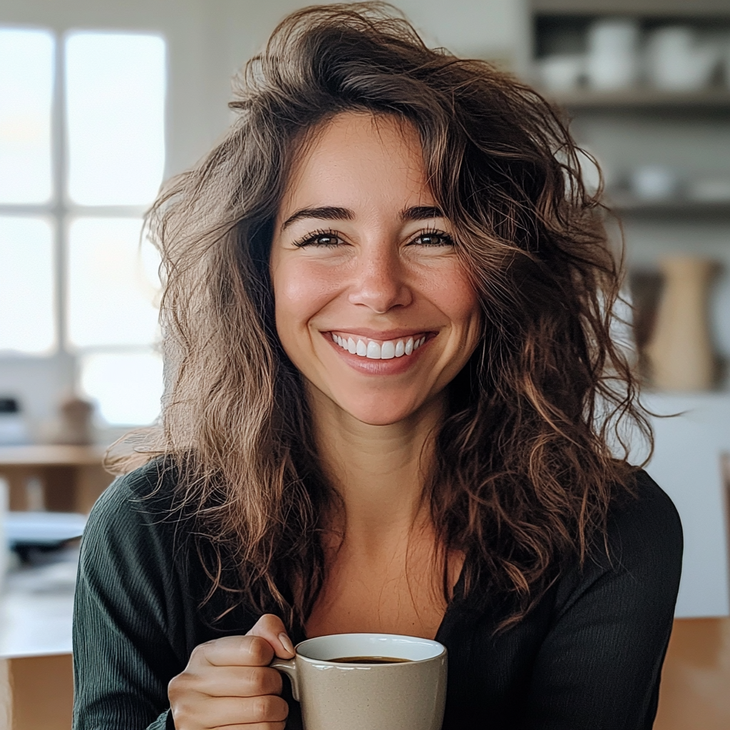 Une femme tenant une tasse de café | Source : Midjourney