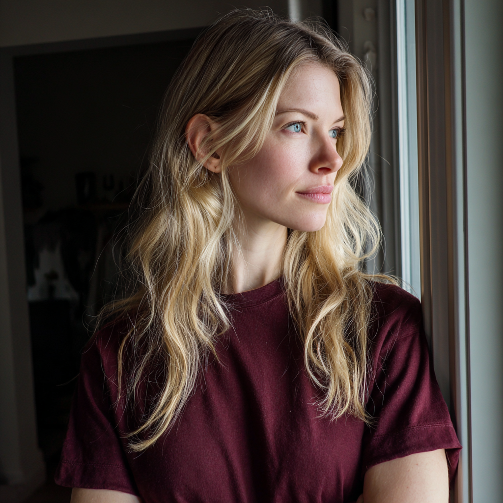 Une femme qui regarde par une fenêtre | Source : Midjourney