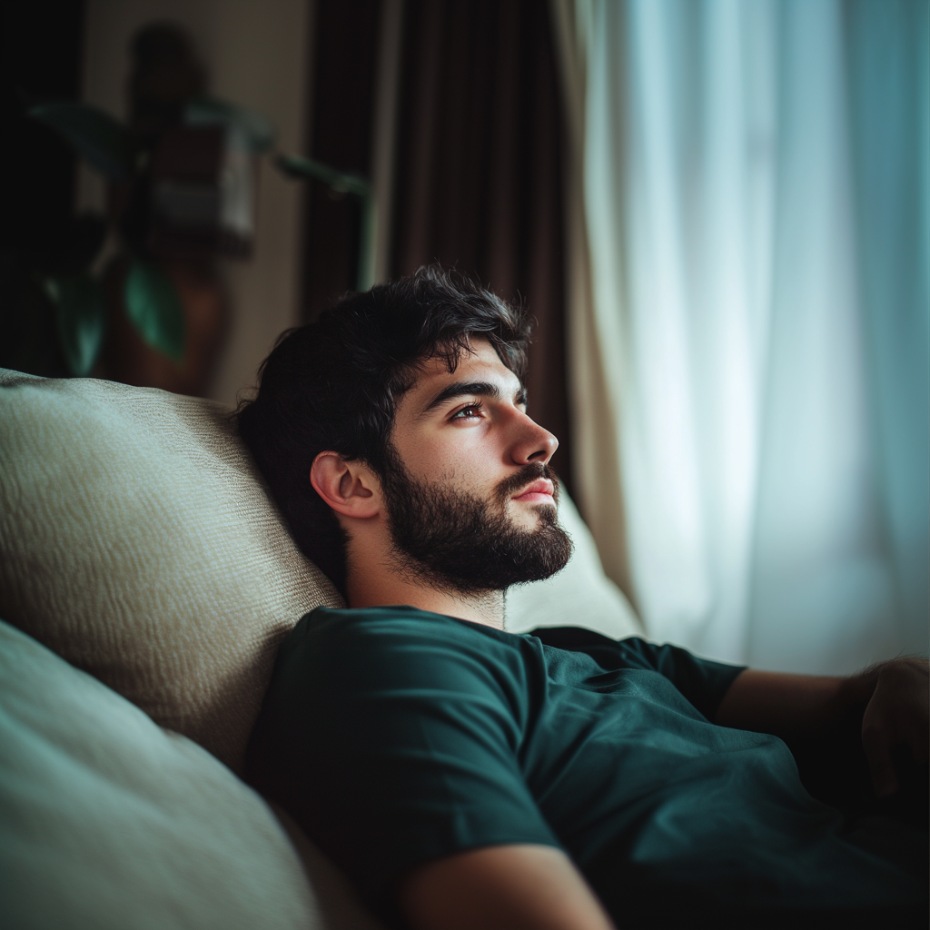 Un homme posé dans son salon | Source : Midjourney
