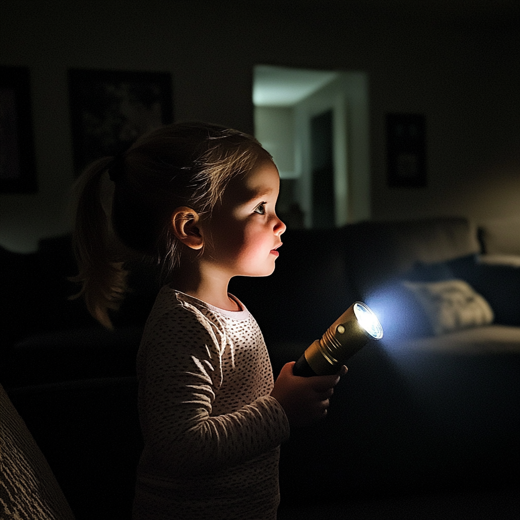 Une petite fille tenant une lampe de poche | Source : Midjourney