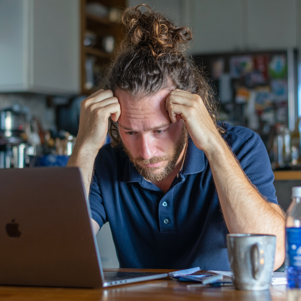 Un homme bouleversé, les mains sur la tête | Source : Midjourney