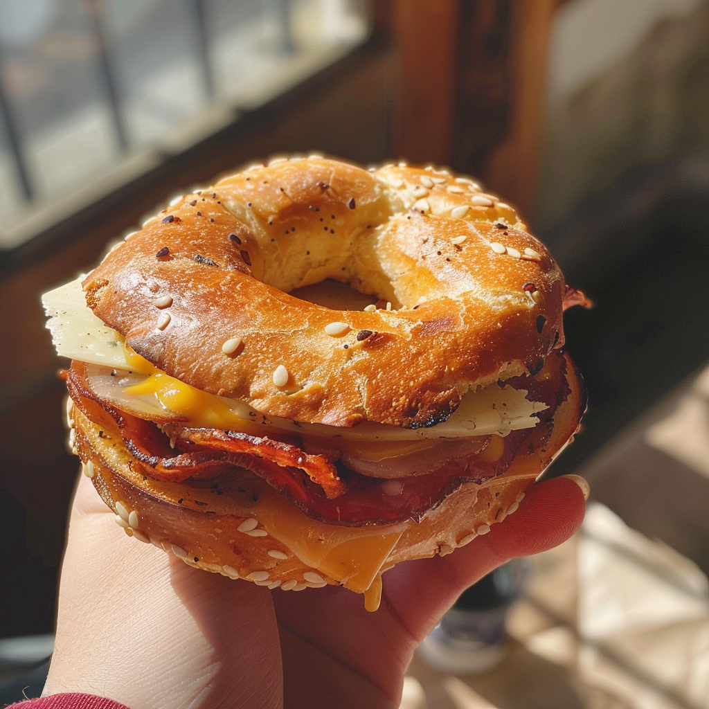 Une personne tenant un sandwich au bagel | Source : Midjourney
