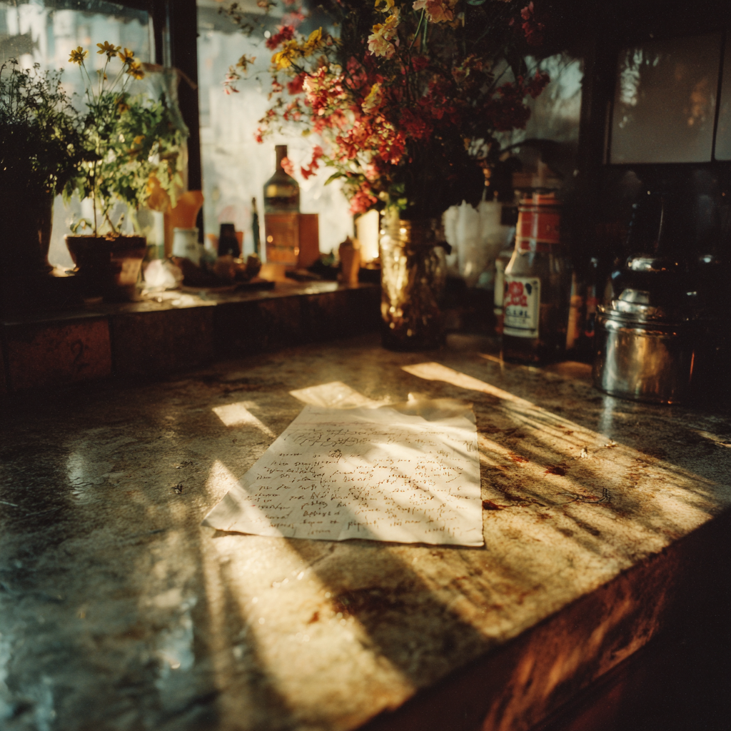 Une note sur un comptoir de cuisine | Source : Midjourney