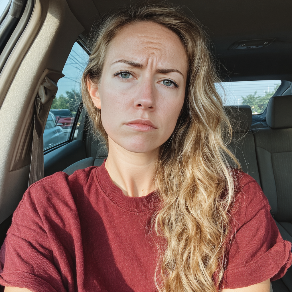 Une femme qui fronce les sourcils, assise dans une voiture | Source : Midjourney