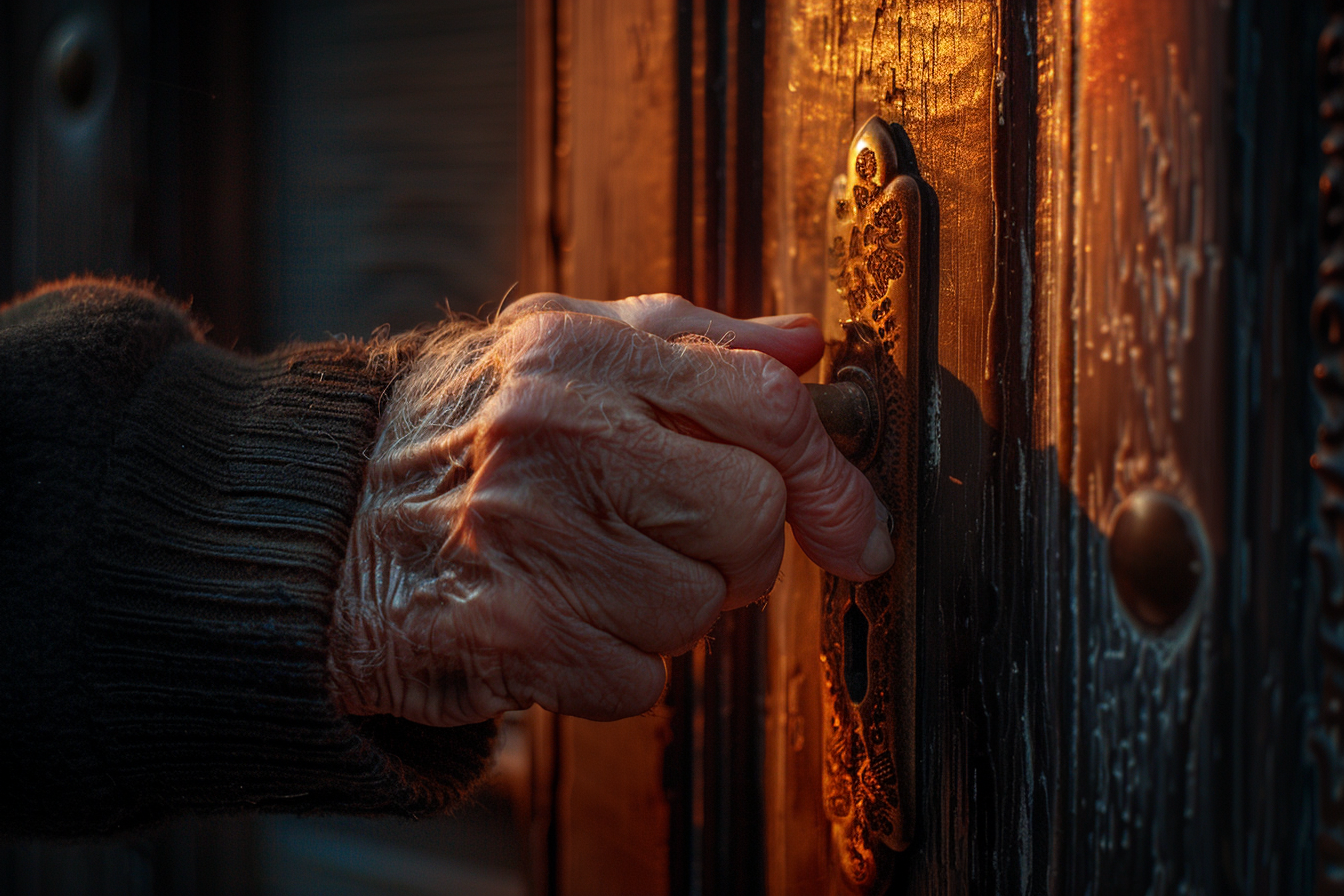 Gros plan d'une main tenant une poignée de porte | Source : Midjourney