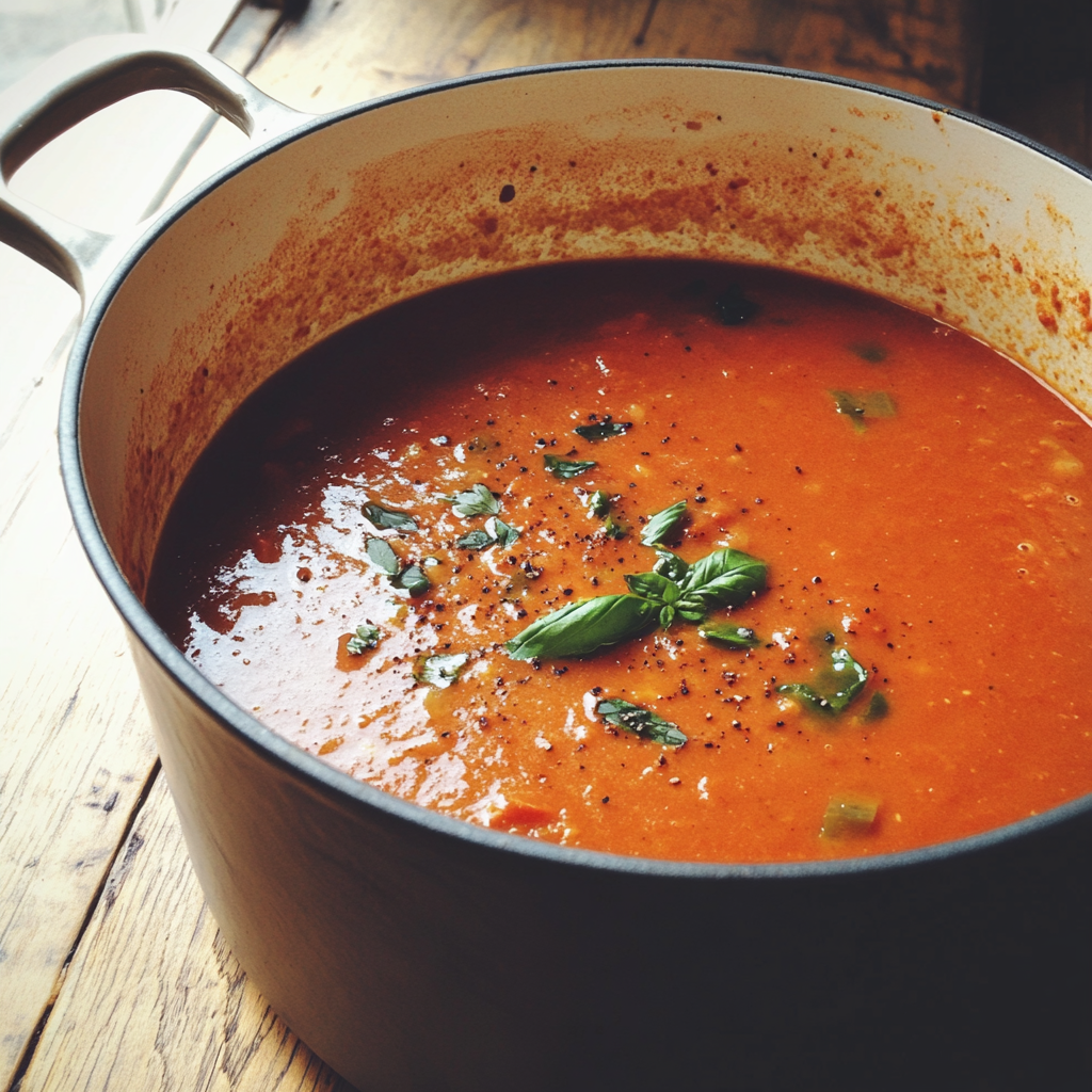 Un pot de soupe à la tomate sur une table | Source : Midjourney