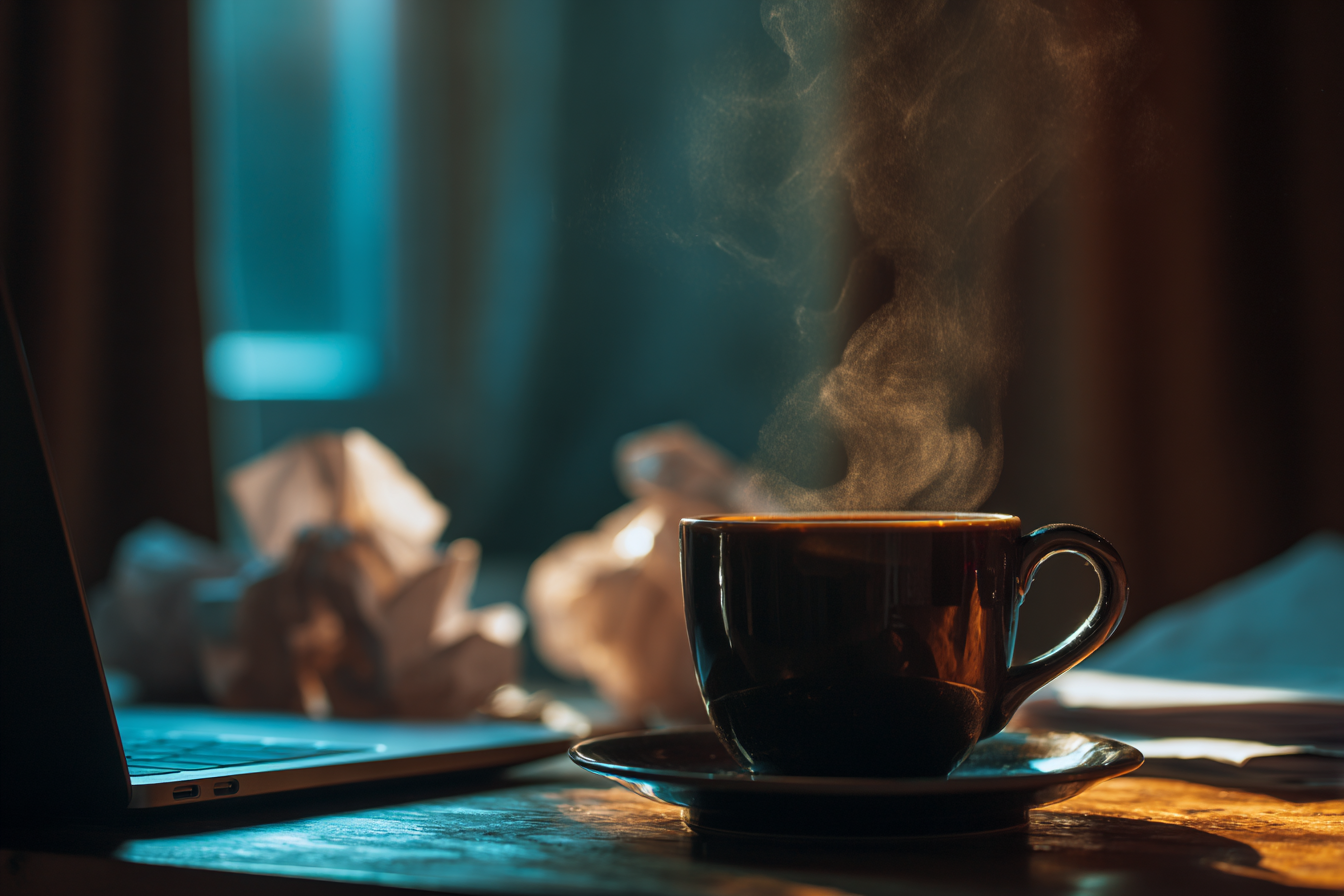 Une tasse de café sur un bureau | Source : Midjourney