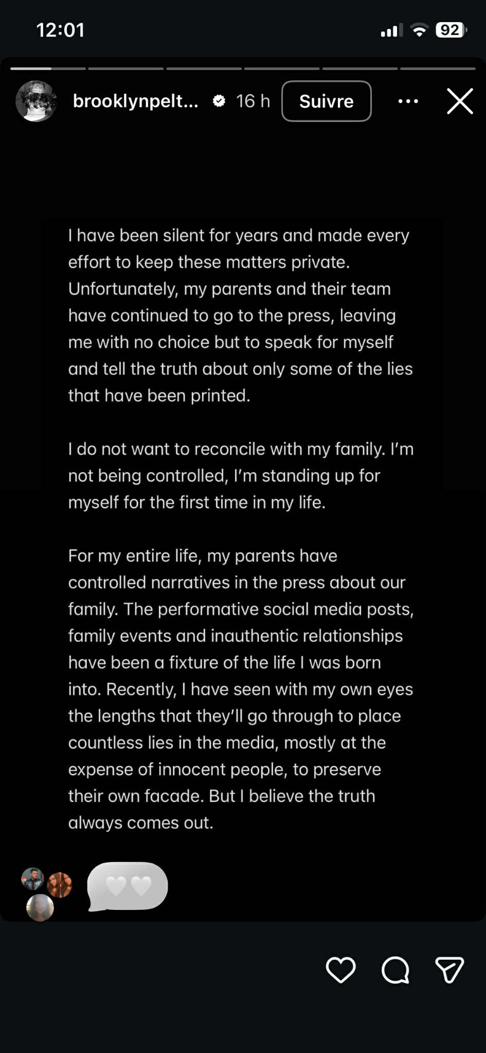 Capture d'écran de la story Instagram de Brooklyn Beckham I Source : https://www.instagram.com/brooklynpeltzbeckham/?hl=en