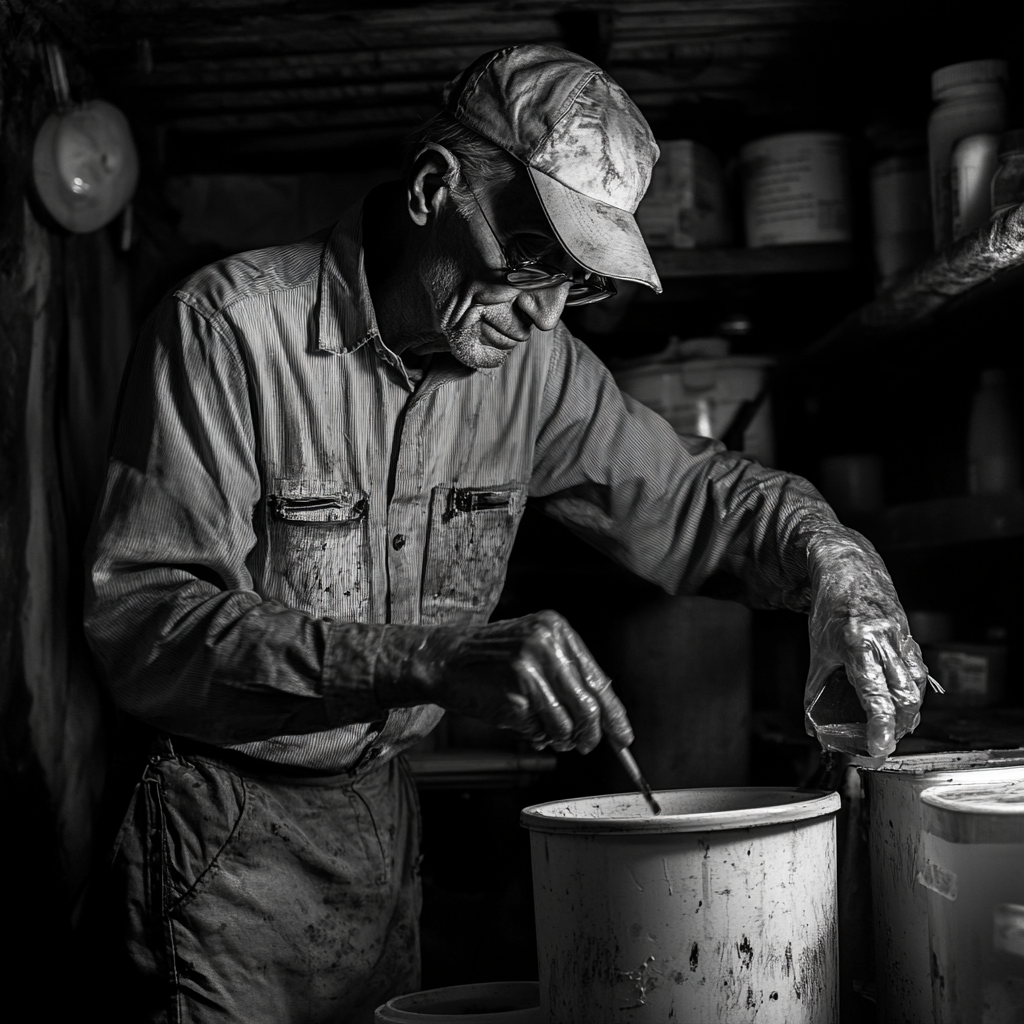 Un homme âgé mélange quelque chose de chimique | Source : Midjourney