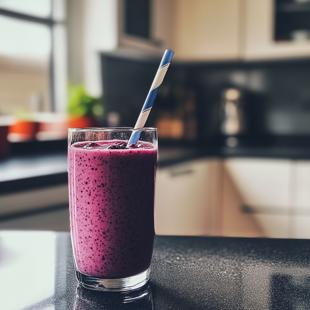 Un smoothie sur un comptoir de cuisine | Source : Midjourney