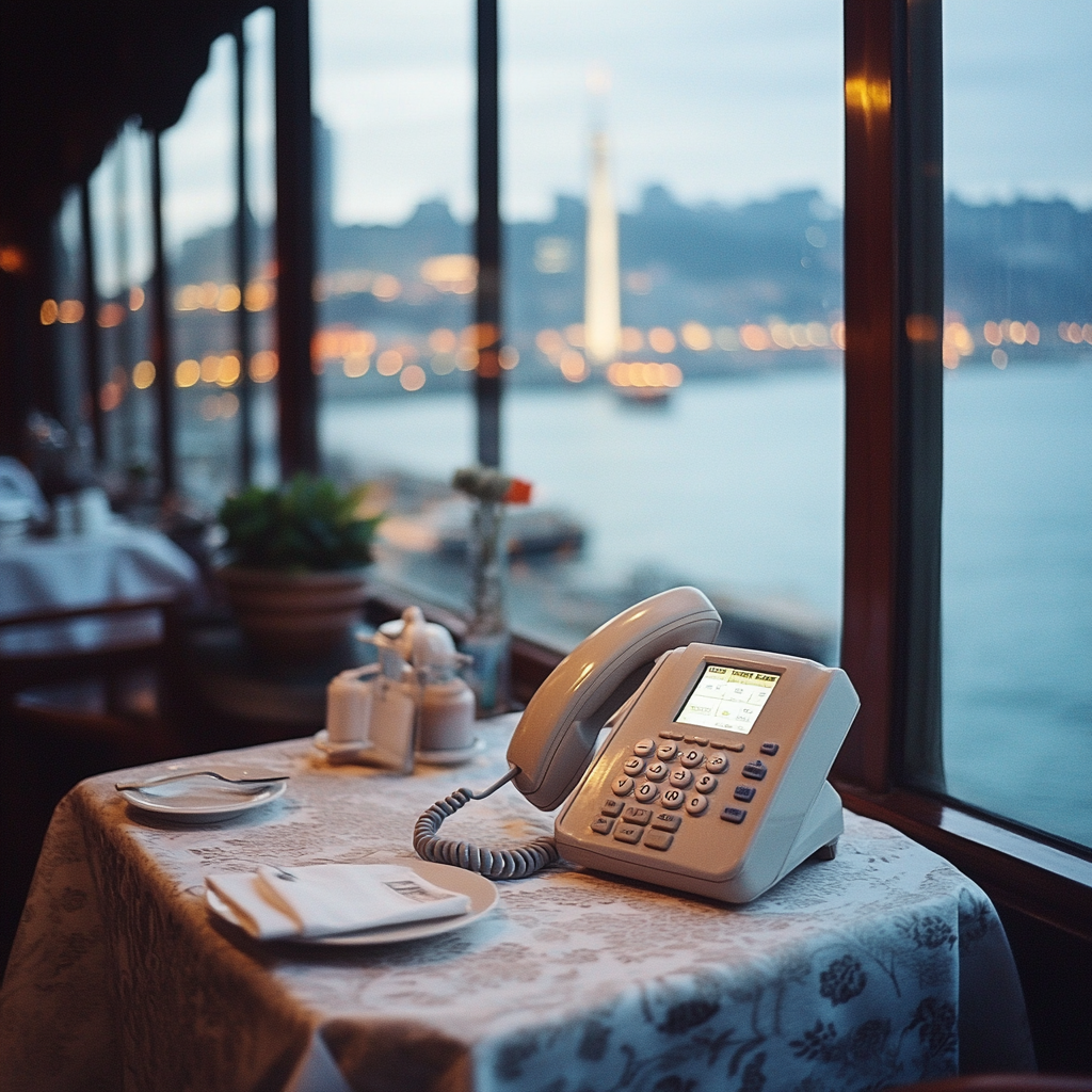 Un téléphone dans un restaurant chic | Source : Midjourney