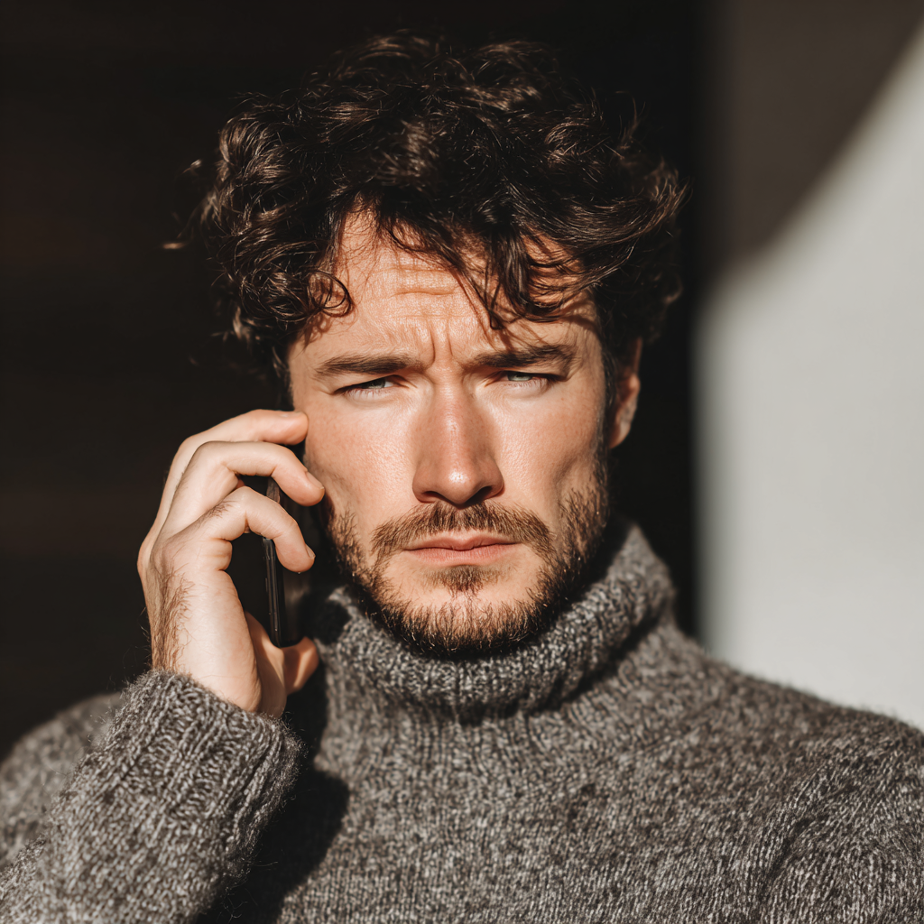 Un homme renfrogné qui parle au téléphone | Source : Midjourney