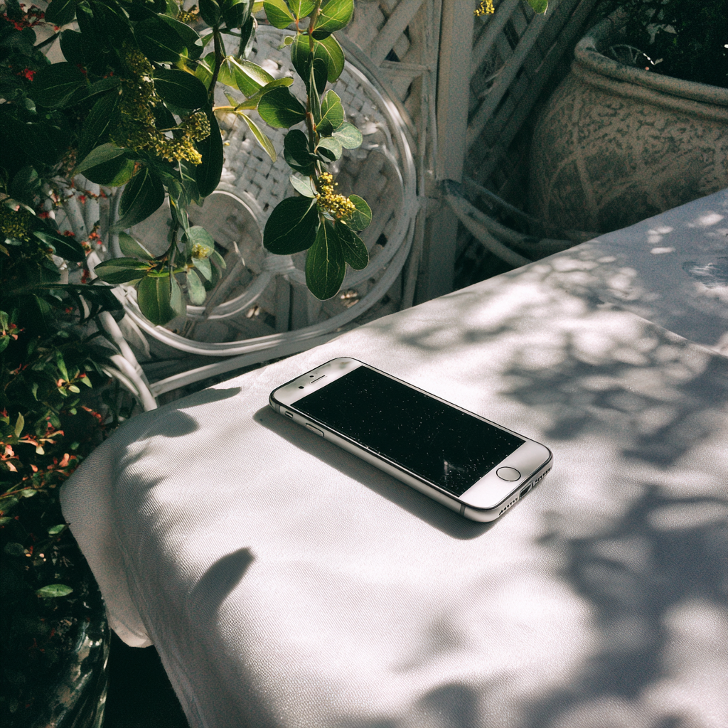Un téléphone portable sur une table extérieure | Source : Midjourney