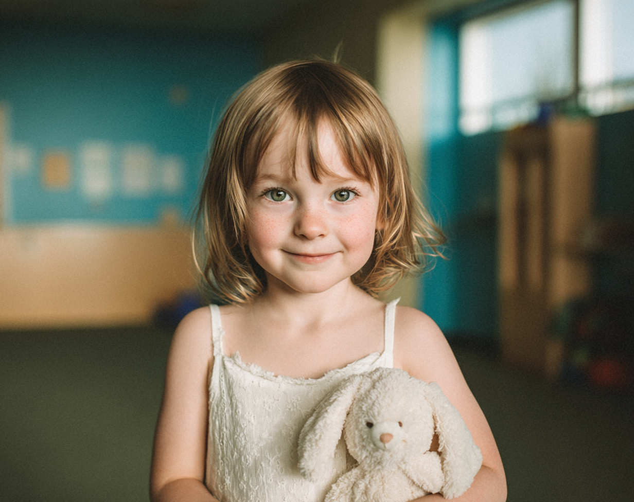 Une petite fille souriante portant une robe blanche | Source : Midjourney