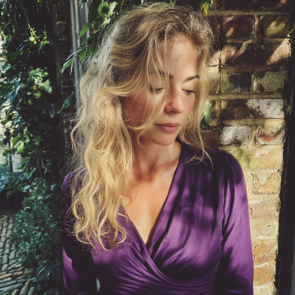 Une femme en robe violette | Source : Midjourney