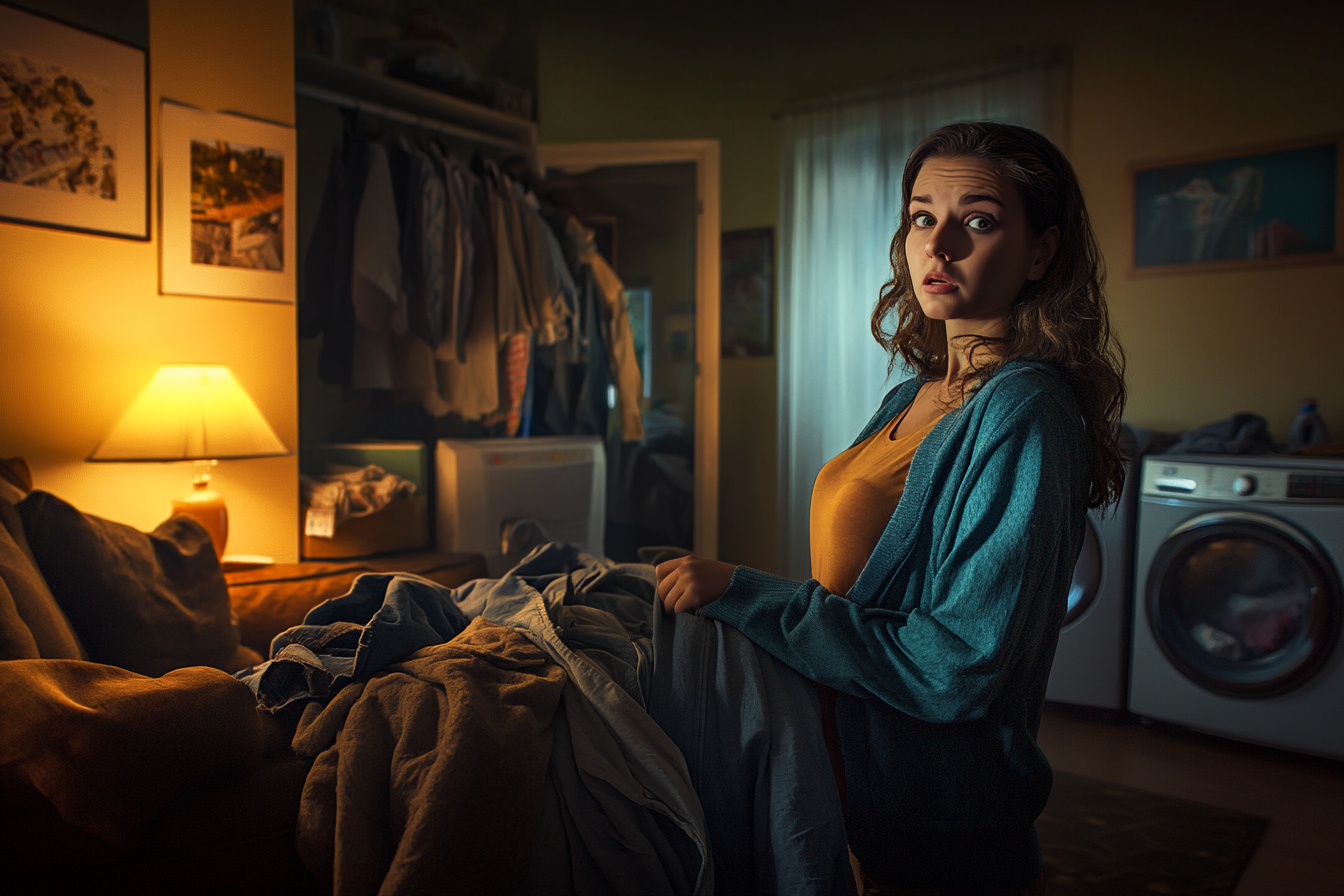 Une femme surprise tenant du linge | Source : Ozdomedia