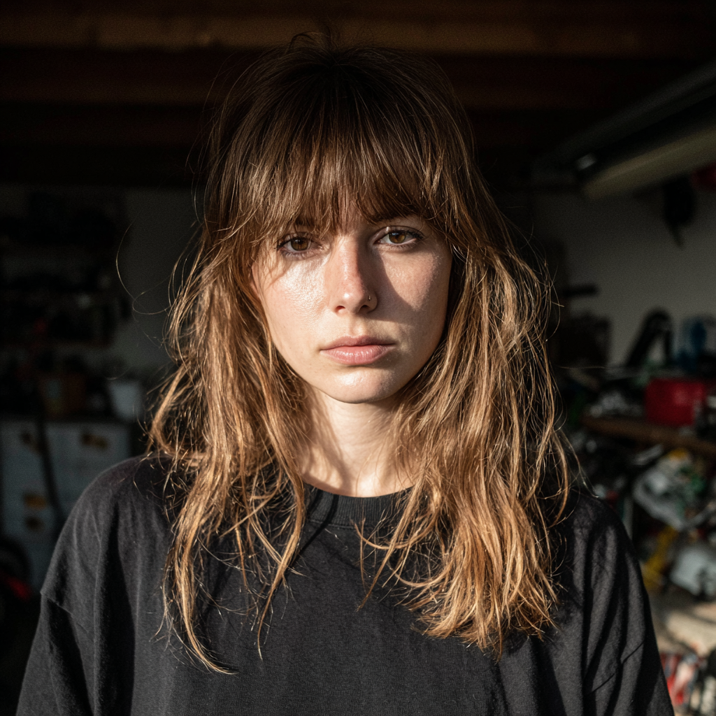 Une femme debout dans un garage | Source : Midjourney