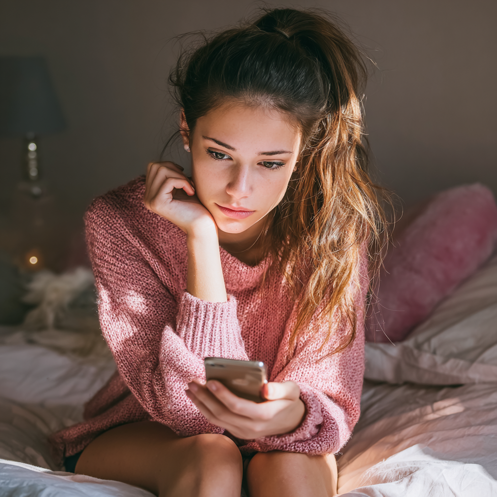 Une adolescente utilisant son téléphone portable | Source : Midjourney
