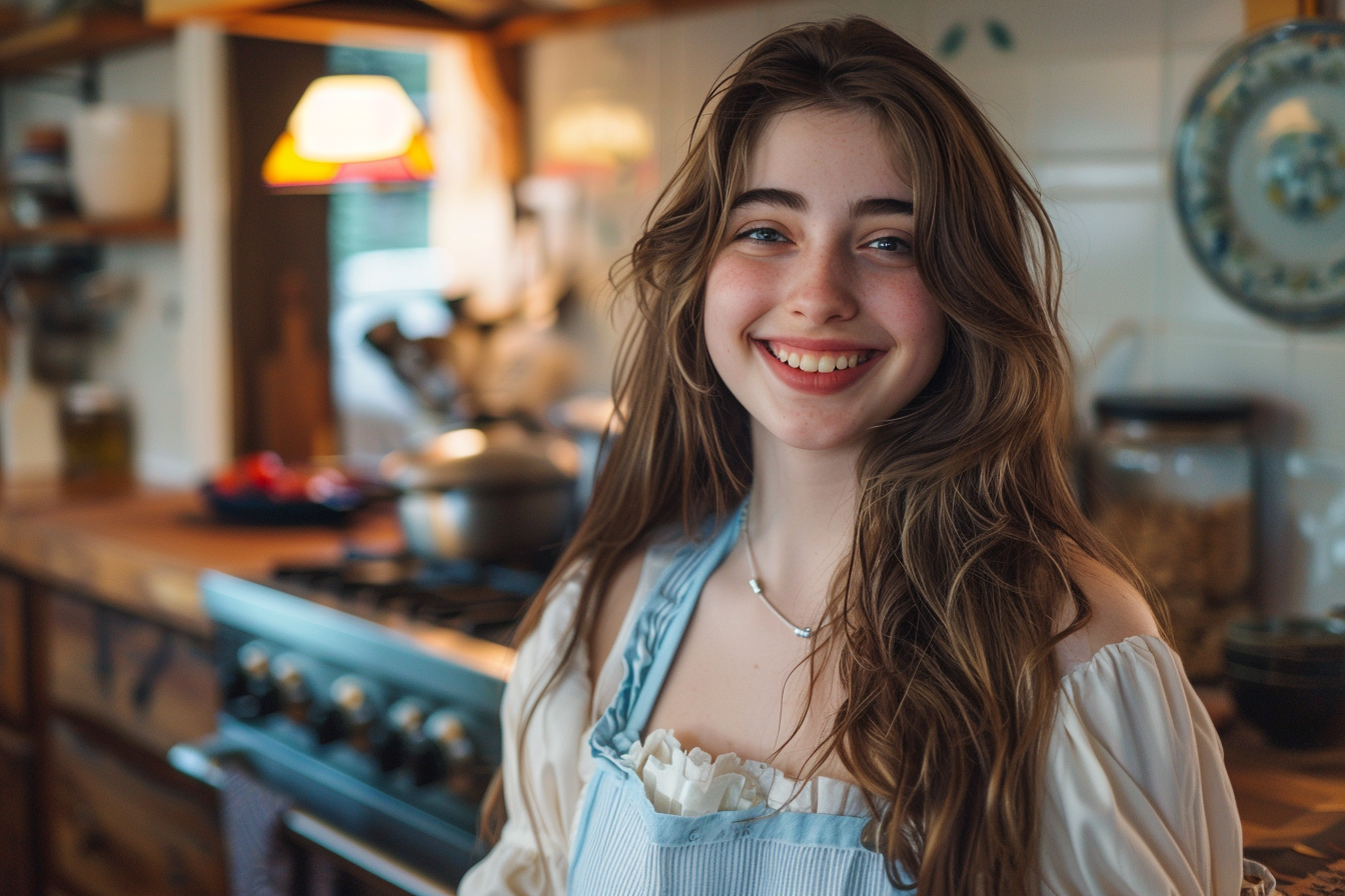 Une qui sourit chaleureusement dans une cuisine | Source : Midjourney