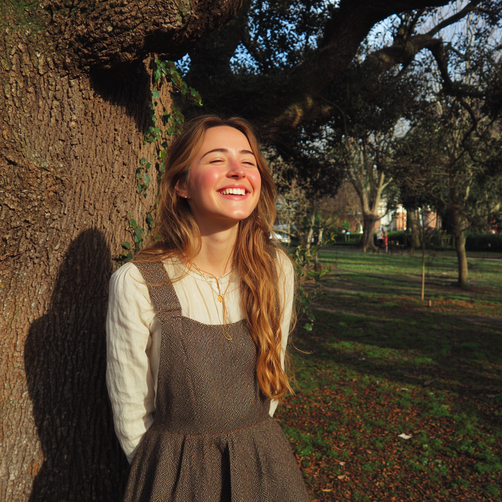 Une femme souriante portant une robe à pinces | Source : Midjourney