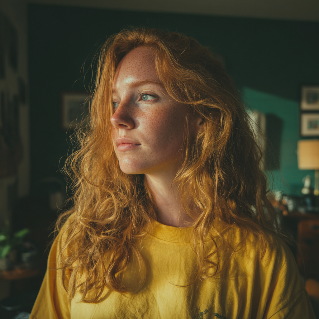 Vue latérale d'une femme portant un t-shirt jaune | Source : Midjourney