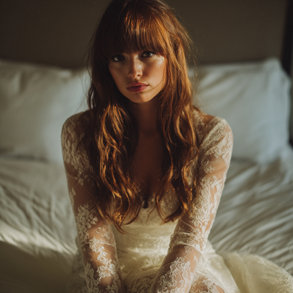 Une femme bouleversée assise sur un lit | Source : Midjourney