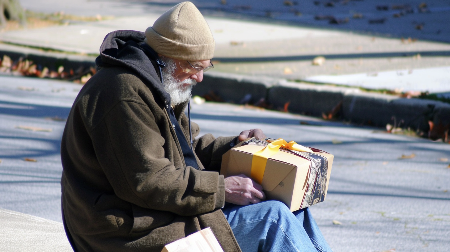 Homme âgé avec un cadeau | Source : Midjourney