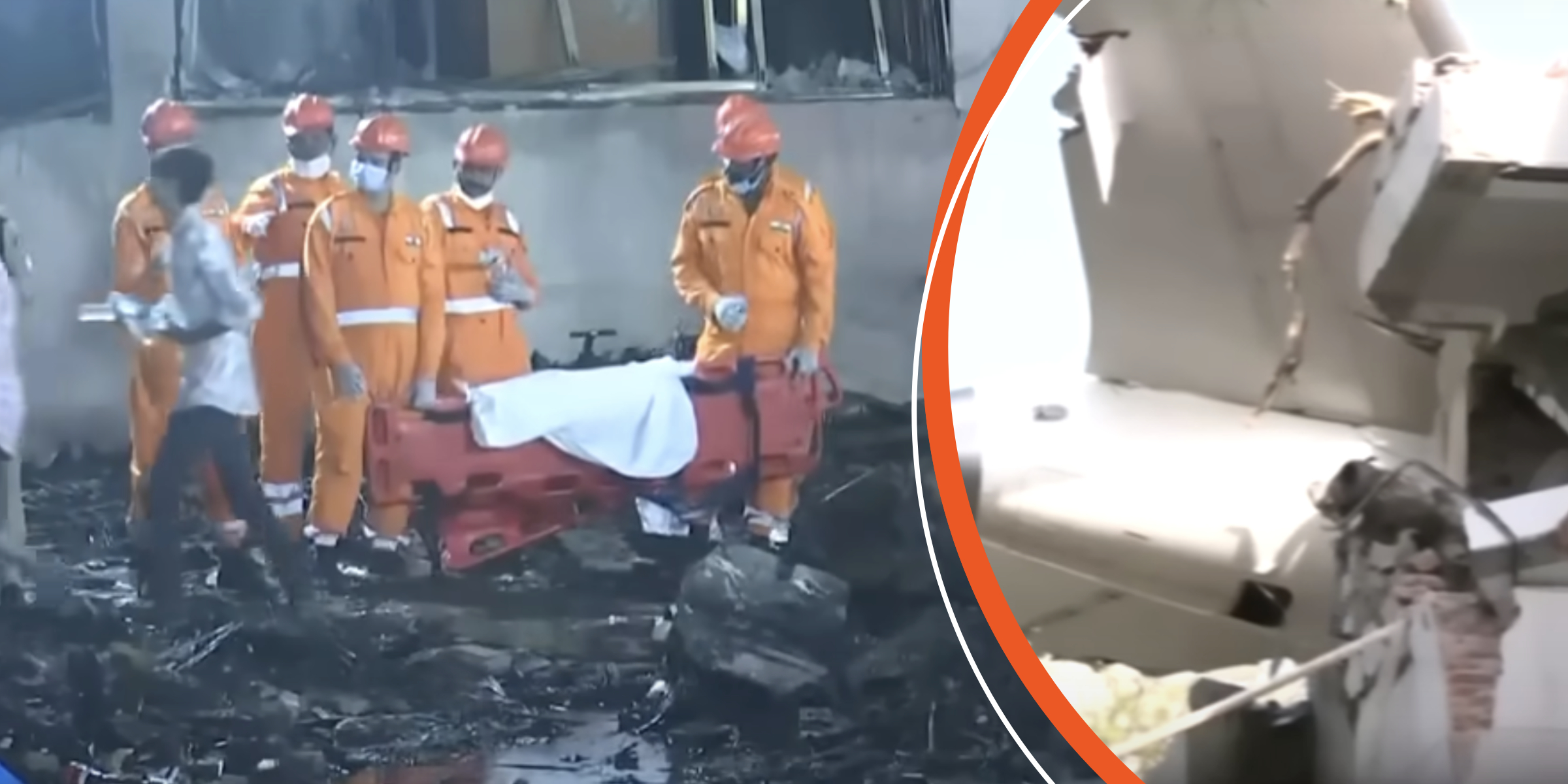 Les secouristes récupèrent les corps sur le site de l'accident | Partie de l'avion encastrée dans l'extérieur du bâtiment | Source : YouTube/ABCNews