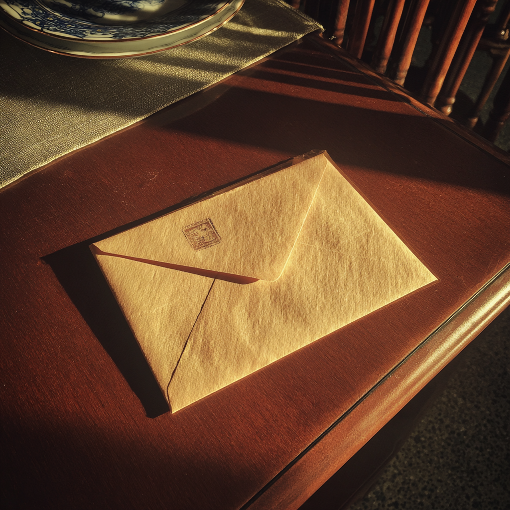 Une enveloppe sur une table | Source : Midjourney