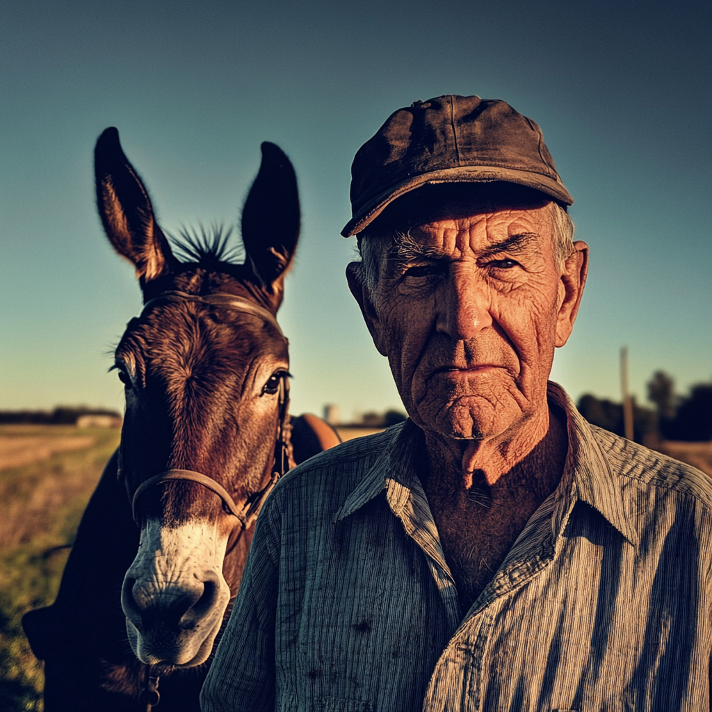 Un fermier et sa mule | Source : Midjourney