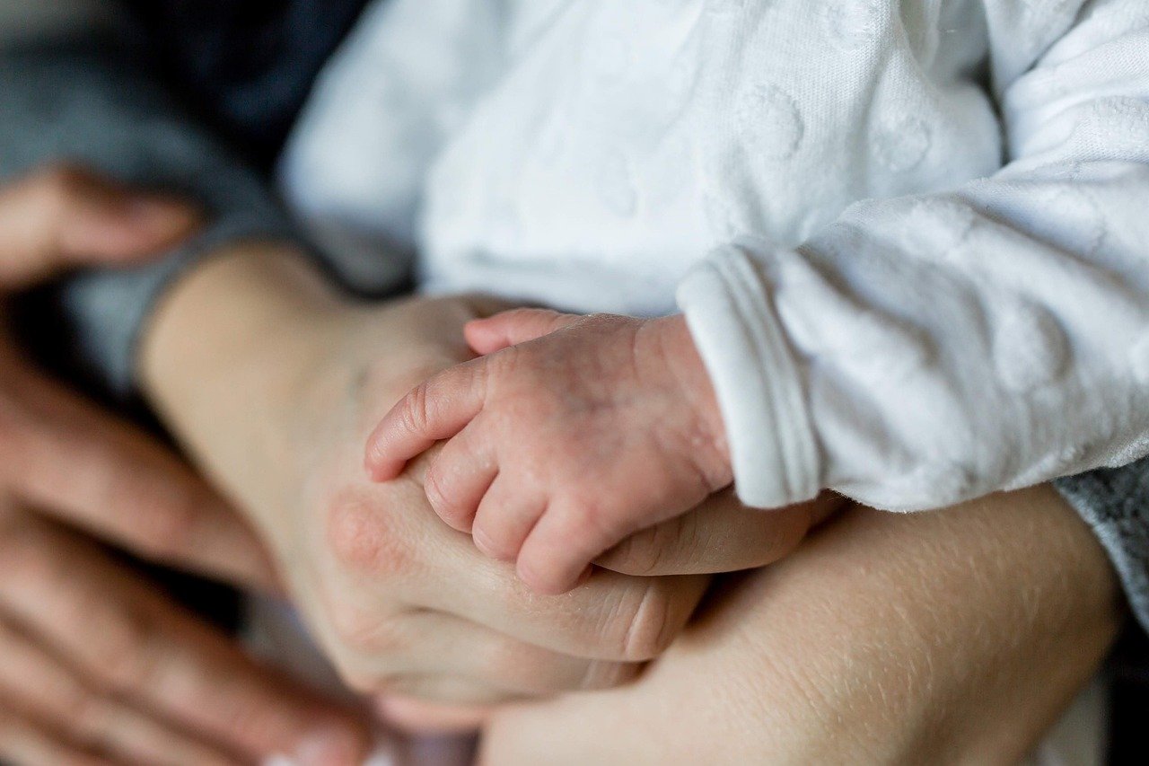 Un bébé tenu dans les bras de deux adultes | Source : Pixabay