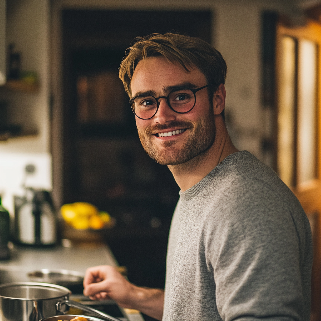 Gros plan d'un homme préparant des aliments dans la cuisine | Source : Midjourney