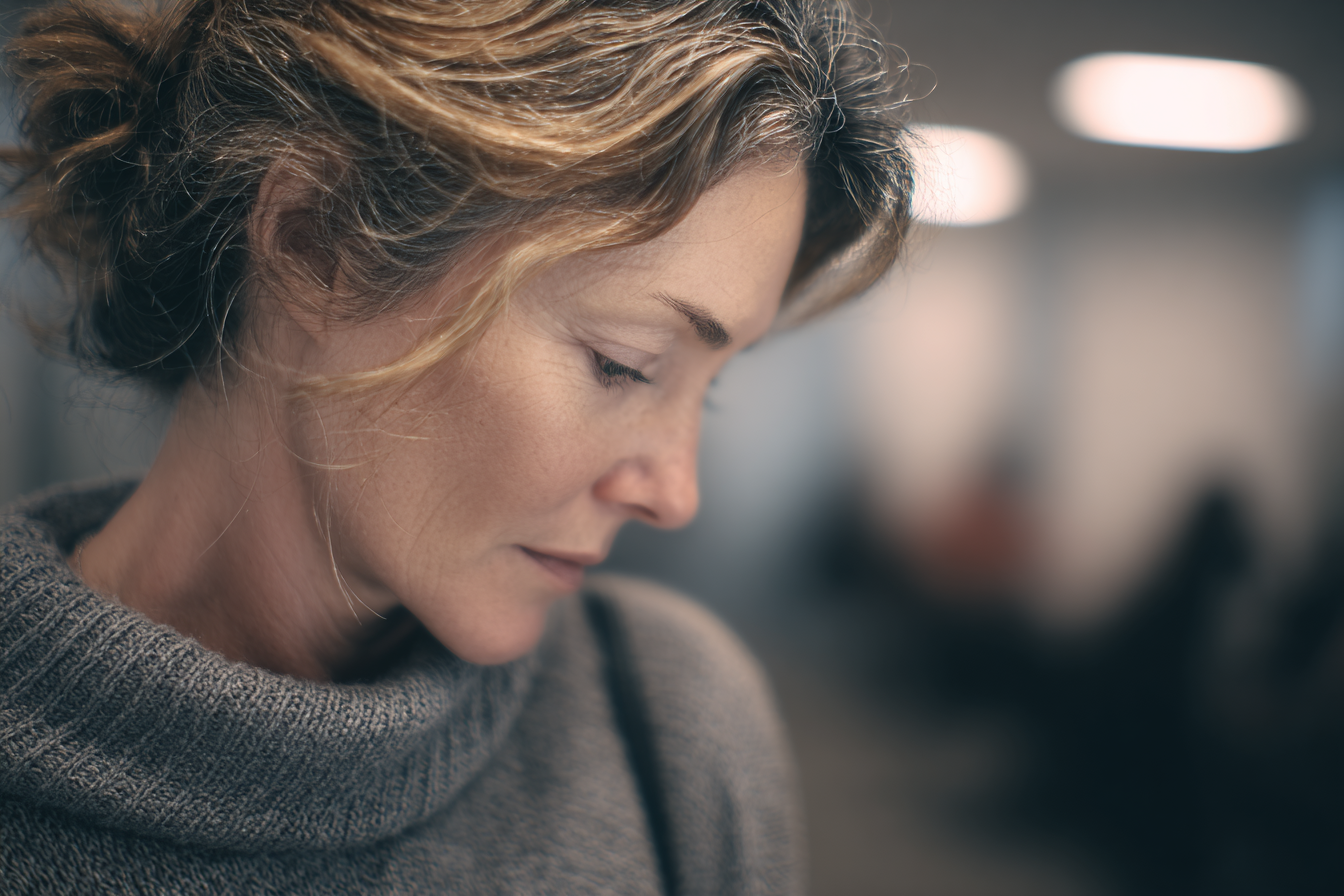 Une femme qui regarde vers le bas | Source : Midjourney