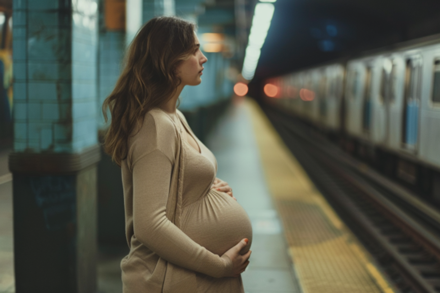 Une femme enceinte sur un quai de métro | Source : Midjourney