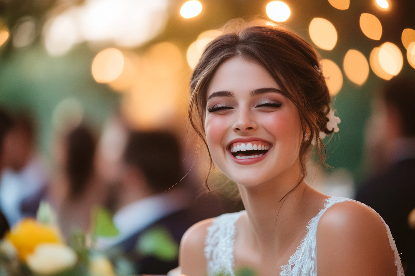 Une mariée qui rit | Source : Midjourney
