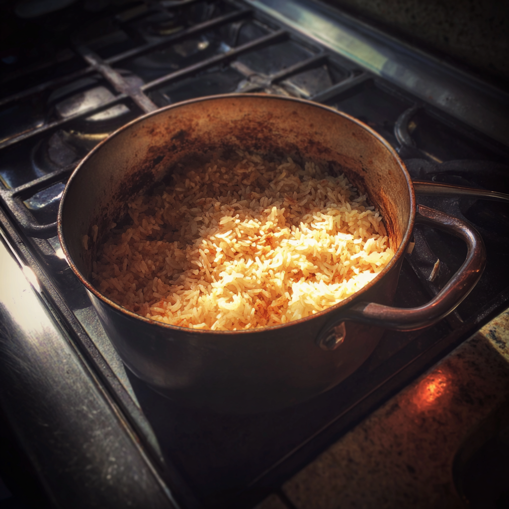 Une casserole de riz sur un réchaud | Source : Midjourney
